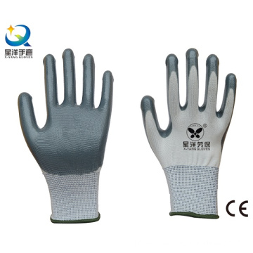 13G poliéster con guantes de trabajo Proccitivo de trabajo de seguridad revestidos con nitrilo (N6007)